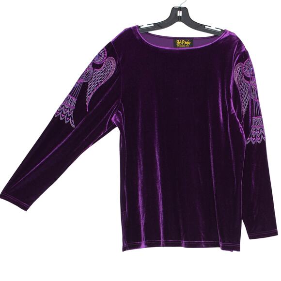 Vintage Bob Mackie Top Velvet Whimsigoth Y2K Dark Fairy Embroidered Purple Large - Picture 6 of 7